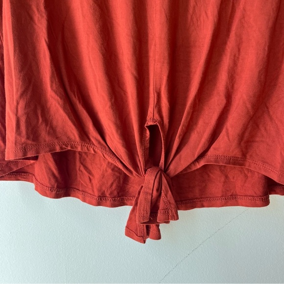 Emelia Oversized Tie Front Flutter Sleeve Top Rust Red Small Made in USA Modal - Picture 6 of 11